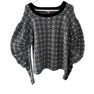 Solitaire Black White Boho Soft Sweater Medium New With Tags